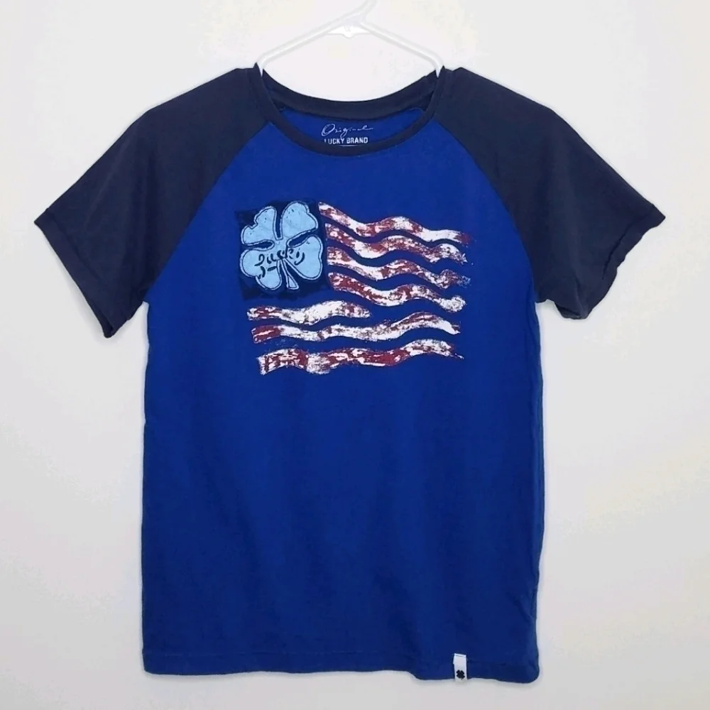 Original Lucky Brand USA Flag Shamrock St Patrick's Day Shirt M
